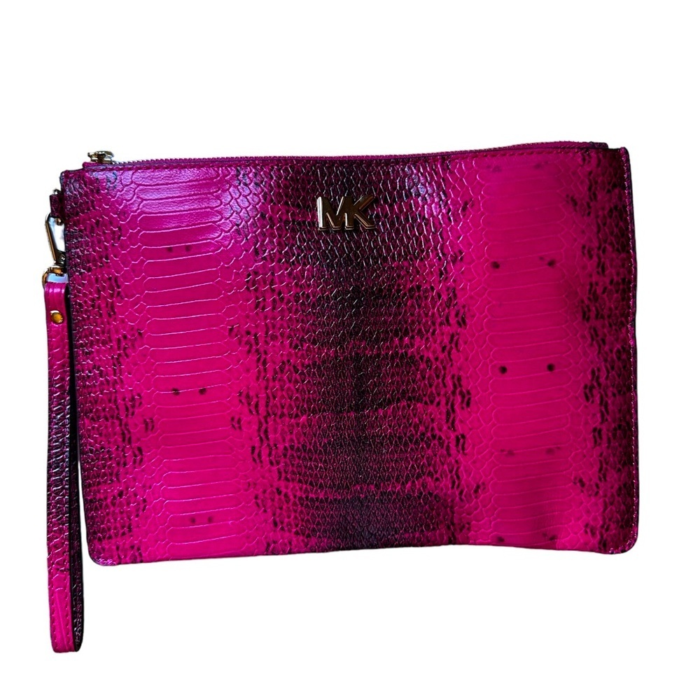 Michael Kors Snakeprint Large Jetset Clutch Fuschia & Black - NWOT